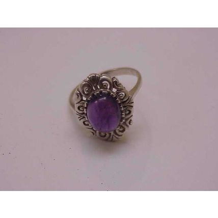 Estate Very Cute Sterling Silver Genuine Amethyst Ring, 1950's