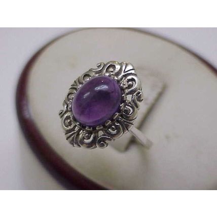 Estate Very Cute Sterling Silver Genuine Amethyst Ring, 1950's