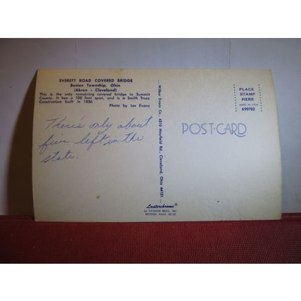 COVERED BRIDGE, BOSTON TOWNSHIP, OHIO, USA used vintage postcard =