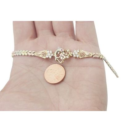 Heart Dolphin Quince Anos Sweet 15 Años 8.3" Bracelet Multi Tone Real 14K Gold
