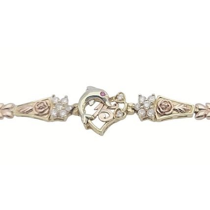Heart Dolphin Quince Anos Sweet 15 Años 8.3" Bracelet Multi Tone Real 14K Gold