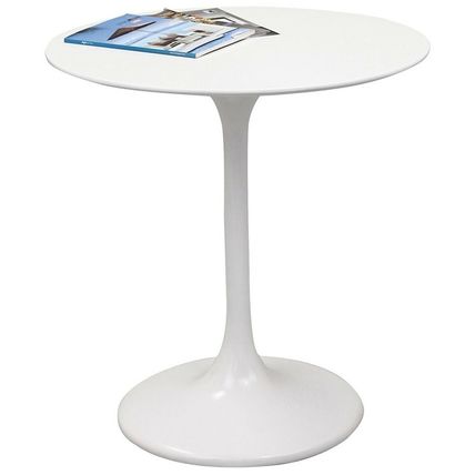 28" Round White Pedestal Stem Tulip Dining Table Lacquered Chip Resist. Wood Top