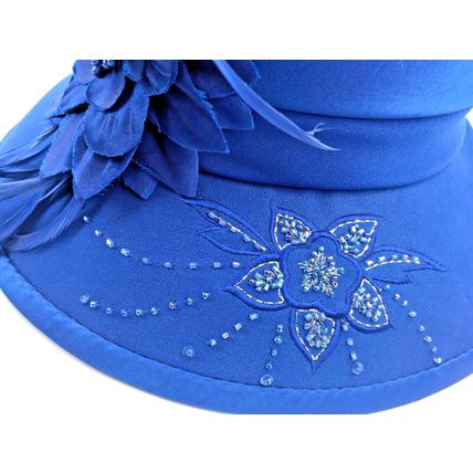 Vintage Milano Paris Derby Blue Embroidered Floral Beaded Feather Cocktail Hat