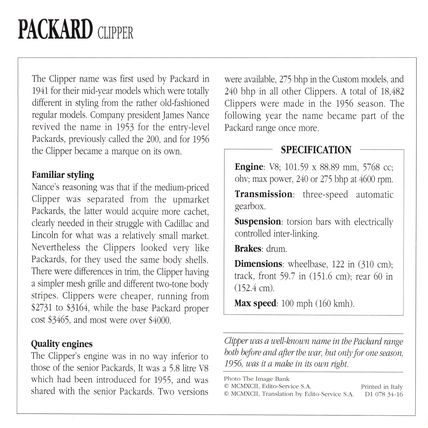 Collectors Club card. Classic Cars. Packard Clipper