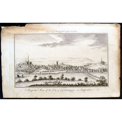 PERSPECTIVE VIEW OF THE CITY OF LITCHFIELD, IN STAFFORDSHIRE 1771 ENGRAVING