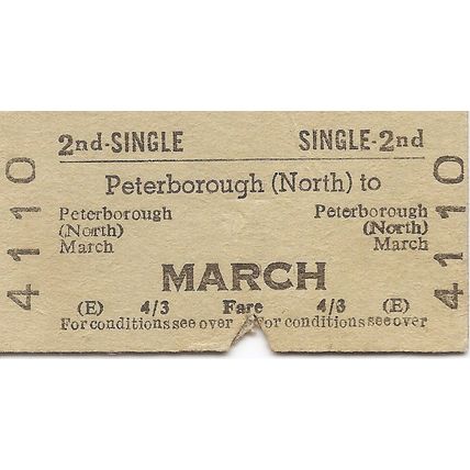 B.R.B. Edmondson Ticket - Peterborough North to March