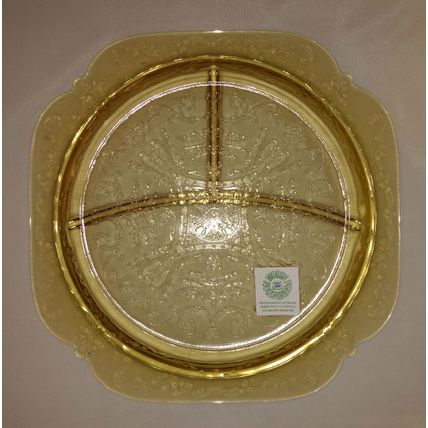FEDERAL DEPRESSION GLASS MADRID PATTERN YELLOW AMBER GRILL PLATE DIVIDED DISH