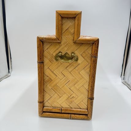 MCM Bamboo & Brass accents Wicker weave rattan magazine rack