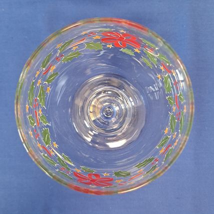 Lot 4 LIBBEY Christmas HOLLY BERRY Glass Ice Tea GOBLETS Stemmed Wine Bow Ribbon