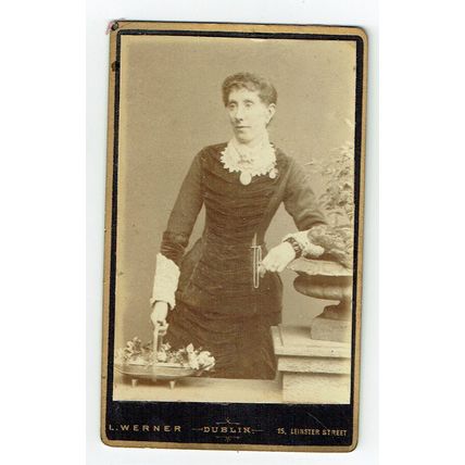 Victorian cdv photo woman basket of flowers Dublin photographer