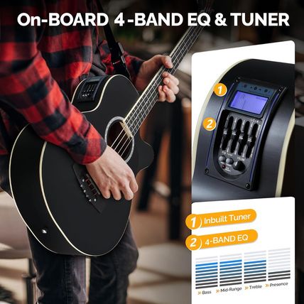 GLARRY Full Size Acoustic Electric Bass Guitar Beginner Kit, Cutaway 4 Strings E