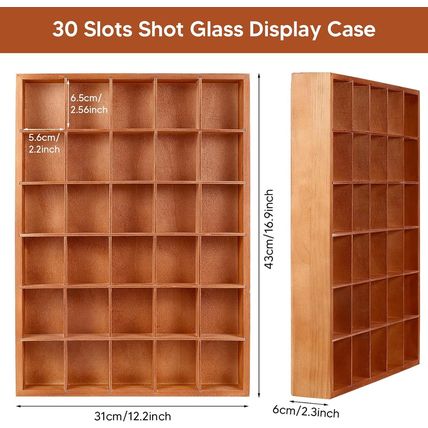2 Pcs Shot Glass Display Case, Brown Wooden Shot Glass Shelf with Removable Shel