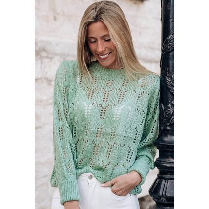 Green Sheer Knitted Pointelle Sweater