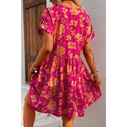 Rose Floral Print Batwing Sleeve Smock Dress