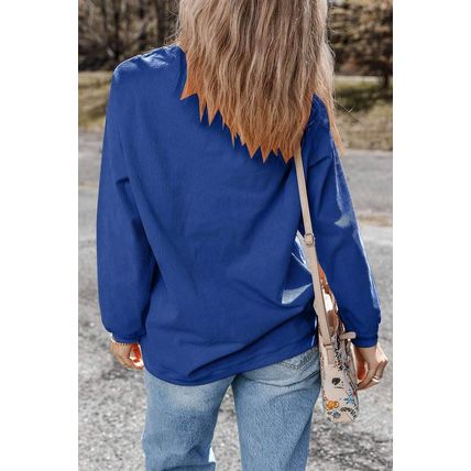 Dark Blue Ribbed Corduroy Oversized Sweatshirt