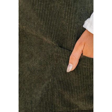 Vineyard Green Solid Front Pockets Sleeveless Corduroy Overall Dress