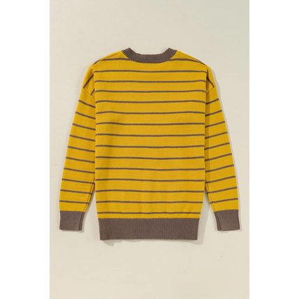 Yellow Stripe Daisy Floral Knitted Round Neck Sweater
