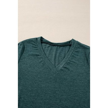Mist Green Solid Color Long Sleeve V Neck Top