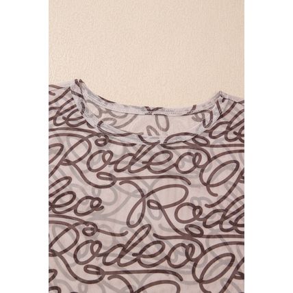 Brown Rodeo Print Round Neck Slim Fit Mesh T Shirt