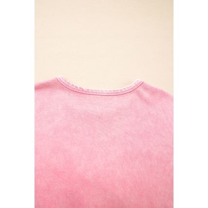 Bright Pink Mineral Wash Big Bow Patchwork Pullover Sweatshirt