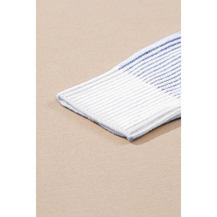 Blue Stripe Plus Size Contrast Trim Crew Neck Rib Knit Drop Shoulder Sweater