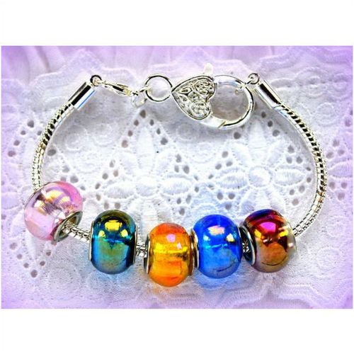 Summer Gift Silver Plated Love Heart Clasp Bracelet European Bead Jewellery 1245