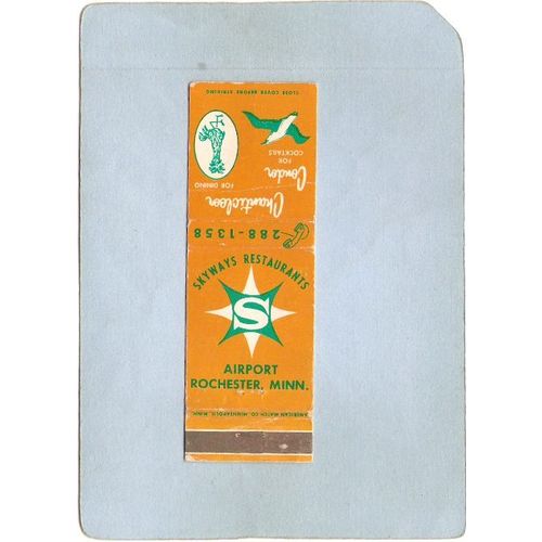 MN Rochester Matchcover Skyways Restaurants Airport Highway 63 South w/Inf~116