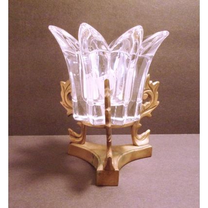 Vintage Essex Lead Crystal Votive Candle Holder Brass Base