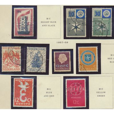 Netherlands Stamps Scott #368//375, Used, 9 Different 1956-59 Issues