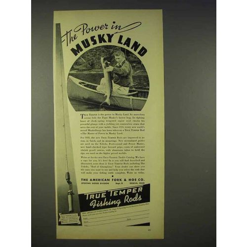 1938 True Temper Fishing Rod Ad - Power in Musky Land