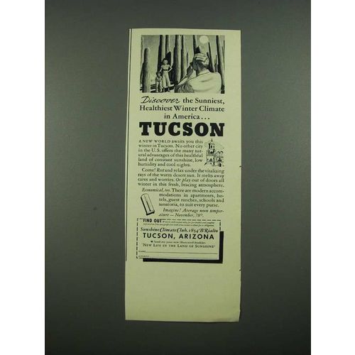 1938 Tucson Arizona Ad - Discover The Sunniest, Healthiest Winter Climate