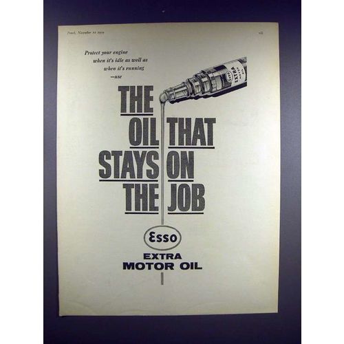 1959 Esso Extra Motor Oil Ad - The Oil That Stays on the Job