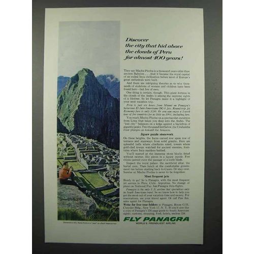 1963 Panagra Airways Ad - Machu Picchu, Peru