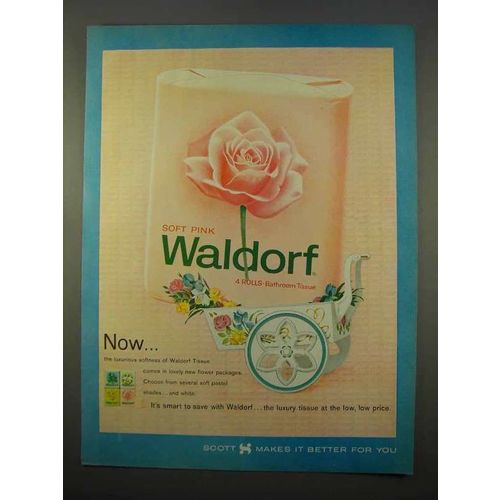 1963 Scott Waldorf Bathroom Tissue Ad - Soft Pink