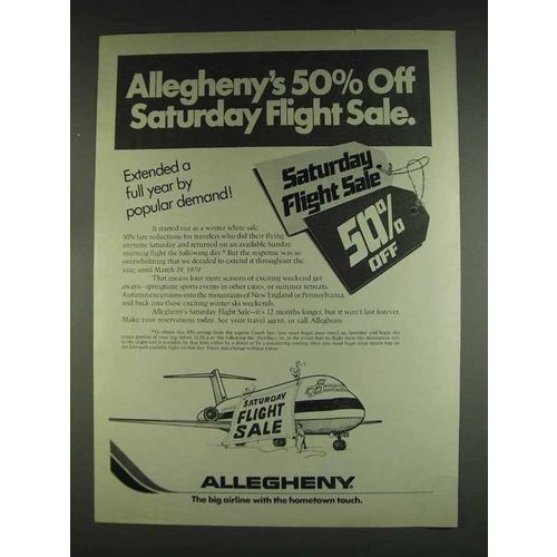 1978 Allegheny Airlines Ad - Saturday Flight Sale