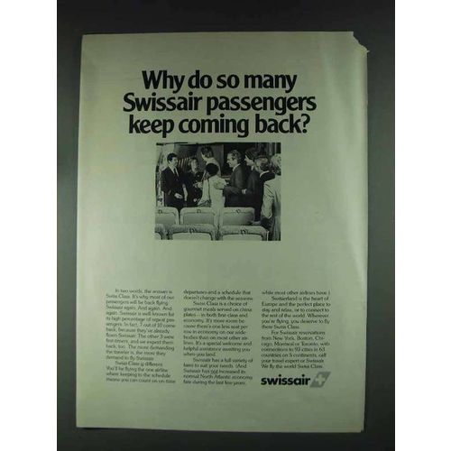 1979 Swissair Airlines Ad - Keep Coming Back