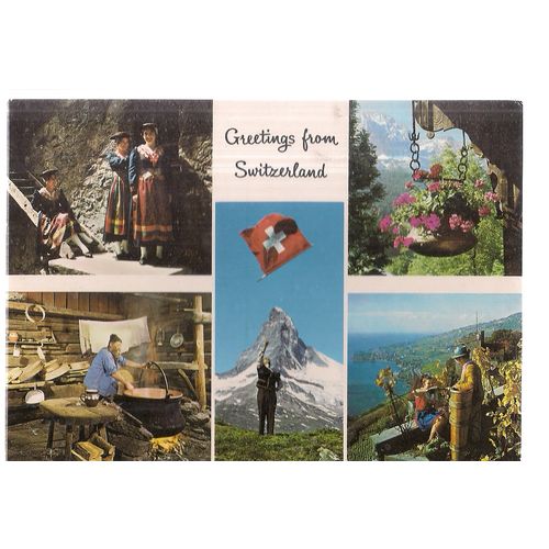 multiview, GREETINGS FROM SWITZERLAND unused vintage postcard #