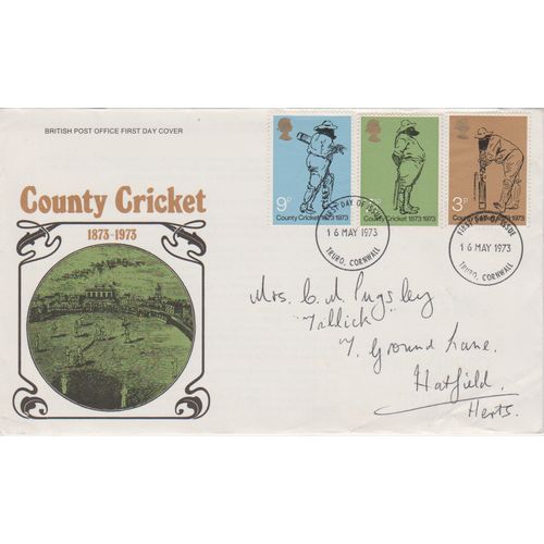 GB 1973 County Cricket GPO FDC Truro Cornwall pm see others