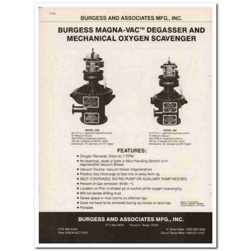 Burgess Associates Mfg Inc 1983 Vintage Catalog Oil Magna-Vac Degasser