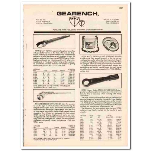 Gearench Inc 1993 Vintage Catalog Oil Petol Titan Tools Wrenches Tongs
