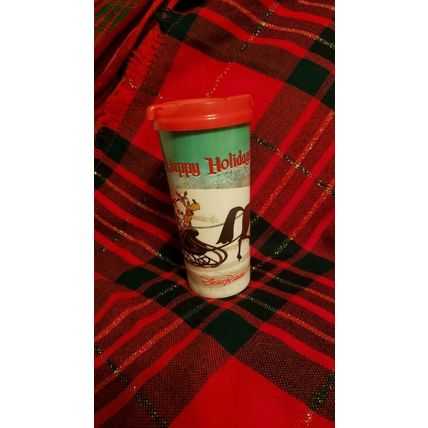 DISNEYLAND CHRISTMAS TRAVEL MUG CUP W/ LID MICKEY ON SLEIGH W/ HORSE~NEW~2019