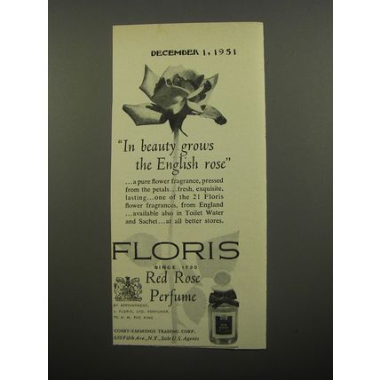 1951 Floris Red Rose Perfume Ad - In beauty grows the English Rose