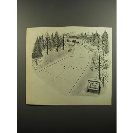 1952 Cartoon by Robert Day - Caution Deer Crossing