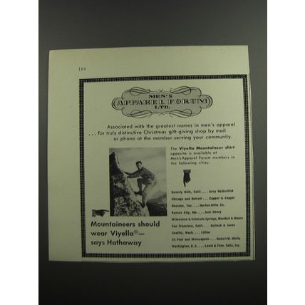 1953 Hathaway Viyella Mountaineer Shirt Ad - Men's Apparel Forum Ltd.