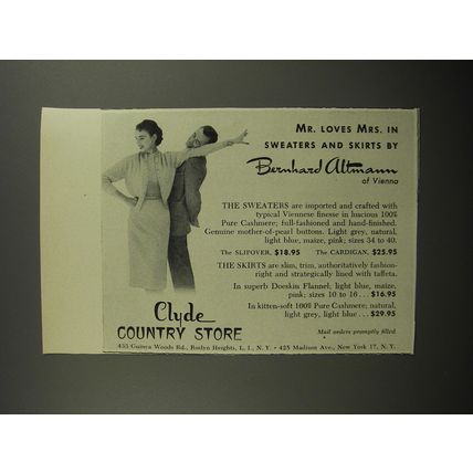 1954 Clyde Country Store Advertisement - Bernhard Altmann of Vienna Sweaters