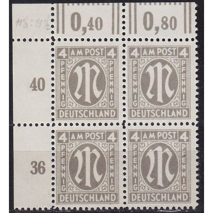 GERMANY Alliiert AmBri [1945] MiNr 0018 D ( **/mnh ) [01] 4er