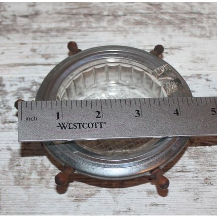 Vtg Nautical Decor Metal Ship Wheel Ashtray Waffle Pattern Glass Bottom Gift