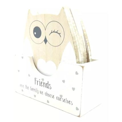 Wooden Owl Coasters Friends are the Family we choose ourselves Set of 6 Holder