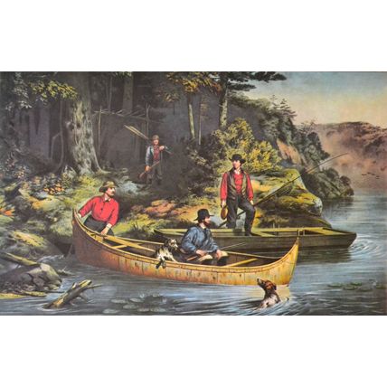 LIFE IN THE WOODS - STARTING OUT 1952 Louis Maurer - Nathaniel Currier PRINT