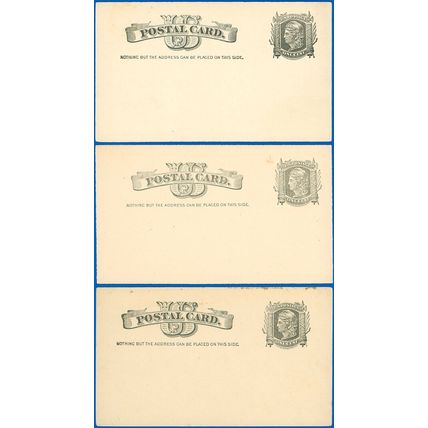1881 Mint Postal Card #UX7 LOT/3, Some Schmootz or Rust Spots, SCV $210.00!